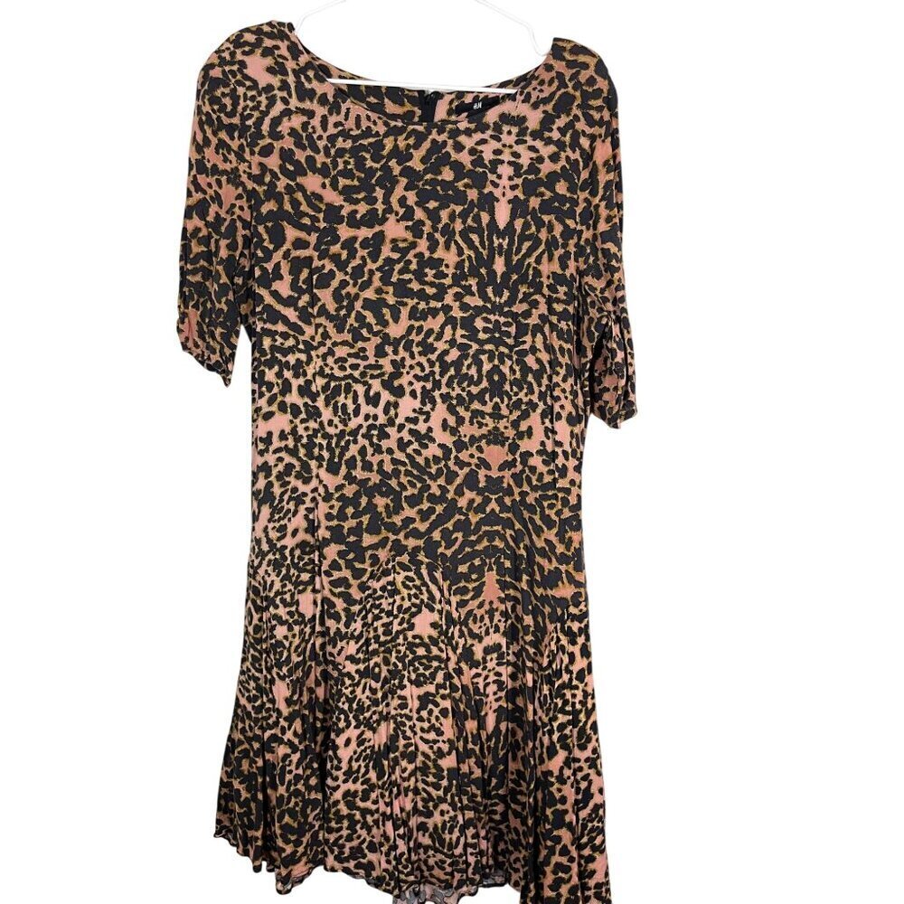 H&M Animal Print Ruffle Mini Dress 14‎ Pink Retro Y2K Preppy Classic Chic Artsy